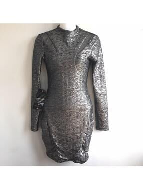 Y2K bebe addiction dress bodycon metallic foiled silver XS